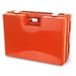 This photo shows a compact Click Medical Empty First Aid Bag, complete with a handle and wall bracket. The bag is empty and ready to be filled with essential supplies for emergencies. It measures 320 x 200 x 130mm and is neatly organized with multiple pockets and compartments.