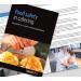 The photo shows a stack of Click Medical training books and manuals on top of a food safety in catering book. The orange and white covers feature bold text and graphics. The books are neatly arranged on a table, with some pages slightly fanned out. A few highlighters and sticky notes can also be seen next to the books. The background is a clean, white surface, suggesting a professional setting.