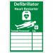 The picture shows a green AED Trained Personnel Sign from Click Medical, with bold white lettering and a recognizable AED symbol. The background is a clean, white surface with the sign measuring at 20x30cm. Perfect for easily locating trained medical personnel in case of an emergency.