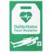 The image features two Click Medical defibrillators - an AED and an automated external defibrillator sign. Both have a bright green color and measure 20X30cm. The sign is labeled CM1328 and has a prominent click button. These life-saving devices are essential for emergency medical situations.