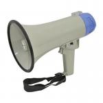 The photograph captures the compact size and sleek design of Click Medicals handheld megaphone, perfect for emergency situations. The first aid supplies are neatly organized and ready for use, with the brands logo prominently displayed on the packaging.