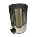 The picture shows a stainless steel pedal bin from Click Medical, designed for first aid supplies. The bin has a sleek, modern look with a foot pedal for convenient opening. It is compact in size and would be a useful addition to any first aid station or medical facility.