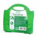The photograph displays a labeled First Aid Kit with a bright orange case. The kit contains a variety of medical supplies and equipment, including bandages, gauze, and gloves. The kit is designed for up to 20 people and is suitable for use in high-risk environments.