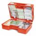 This photograph shows a compact first aid kit designed for up to 25 employees. It contains essential medical supplies easily accessible through the click-open design. The kit is labeled Click Medical First Aid Kit B and is suitable for any workplace or office setting.