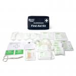 This picture features a Click Medical German Vehicle First Aid Kit, designed to meet DIN 13164 guidelines, in a convenient travel bag.