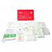 The image shows a compact gray travel box with the words Medical Travel First Aid Kits printed in bold white letters. Upon opening the box, it reveals a neatly organized layout of essential first aid supplies, including bandages, antiseptics, and gauze. The label on the box reads Click Medical German Vehicle First Aid Kit DIN 13164, indicating its high-quality and reliable contents.