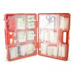 In the picture, the Click Medical First Aid Click Medical German First Aid Kit is shown in its compact, amber-colored case. The contents, certified to meet DIN Standard 13169, are neatly organized and easily accessible with a simple click. This kit is perfect for emergency situations and ensuring proper first aid treatment.