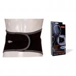 The photo shows a XL back support made of neoprene from Click Medical First Aid Supplies. The support is in black and has adjustable straps for a comfortable fit. The back of the support has a unique pattern and the Click Medical logo is visible.