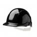 The image features a sleek black Concept Safety Helmets Centurion Concept Core Full Peak Slip Ratchet Vented Helmet, with a modern design and adjustable chin strap for secure fit.