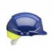 A striking blue Centurion Reflex Safety Helmet, featuring a prominent yellow rear flash. This hard hat offers reliable and comfortable head protection for workers in hazardous environments.