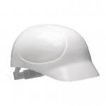 The photograph shows a white Centurion S19 Bump Cap, part of their Hard Caps collection. The lightweight cap features a sleek design with a protective shell and adjustable strap for a comfortable fit. The Centurion logo is prominently displayed on the front.