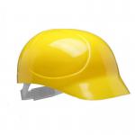 The picture shows a bright yellow hard cap with the word Centurion across the front. The cap has a sturdy design with a bump on top for added protection. It also has adjustable straps on the side for a comfortable fit.