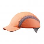 The photo shows a bright orange baseball-style bump cap with the brand AirPro Hard Caps Centurion printed on the front. The cap has a sturdy and durable design, with ventilation holes and a comfortable fit. Perfect for staying visible and protected on the job.
