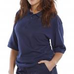 The photograph shows vibrant navy blue Beeswift polo tops made with premium material. The shirts boast a timeless polo design and feature the Beeswift logo on the chest. Perfect for a professional yet stylish look.