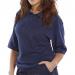 This photo captures a vibrant navy blue Beeswift Premium Polo Shirt, featuring the iconic Beeswift logo. The fabric is smooth and durable, with contrasting white trim on the collar and sleeve edges. The classic polo design is perfect for a professional yet comfortable look.