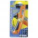 This photo features QuickBlade Cutters PHC Safety Spring Back Knife. The sleek and compact design is highlighted by the bright blue handle, while the sharp and durable blade is ready for any task. The built-in safety feature ensures safe use.