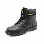 In the photograph, a pair of black Beeswift Safety Boots Beeswift Traders S3 6 inch Boots in size 11 can be seen. The boots have a sturdy leather exterior and a protective steel toe, with the Beeswift logo displayed on the side. The boots also feature a 6 inch ankle height and are designed for safety and protection in various work environments.