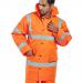 The image shows large, orange Beeswift high visibility jackets designed for construction workers. The XL size is clearly displayed along with the brand name and logo. The jackets have reflective strips and a durable design, perfect for ensuring safety and visibility on job sites.
