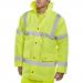In the photograph, several bright yellow Beeswift High Visibility Constructor Jackets stand out against a dark background. The jackets are adorned with reflective accents and feature a sturdy construction, making them ideal for demanding work environments. The 3XL size ensures a comfortable and secure fit for all wearers.