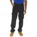 The photo shows a pair of durable and stylish black cargo trousers made by Beeswift. These trousers are designed for traders in Newark and have a comfortable 30T length. They feature multiple pockets for practical use and are made from high-quality materials.