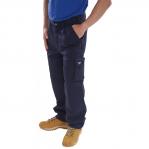 A pair of navy blue Beeswift Trousers from Beeswift Traders in size 44. The trousers have a classic fit and are made from durable material. They feature multiple pockets and a comfortable waistband. The Beeswift logo is embroidered on the side.