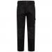 The image shows a pair of sleek black JCB trousers, featuring the iconic JCB logo on the back pocket. The trousers appear comfortable and sturdy, perfect for a day of work or outdoor activities. They have a modern, tailored fit with a mid-rise waist and straight leg design. The fabric has a slight sheen and is accented with subtle stitching details. These JCB Essential Trousers are a versatile and practical addition to any wardrobe.