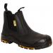 This image shows a pair of stylish JCB Safety Boots in black. These boots have the JCB logo on them and are a size 10. They are the DEALER/B-10 model and feature a S3 Hro Src safety rating.
