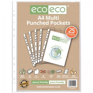 eco-eco Eco Eco A4 100 Recycled Bag Multi Punched Pockets - Pack of 25