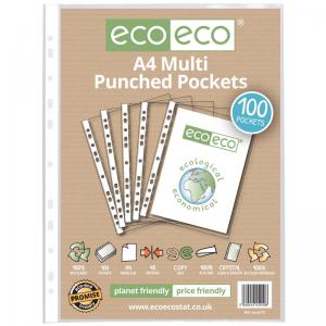 eco-eco Eco Eco A4 100 Recycled Bag Multi Punched Pockets - Pack of