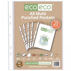 eco-eco Eco Eco A5 100 Recycled Bag Multi Punched Pockets - Pack of 25