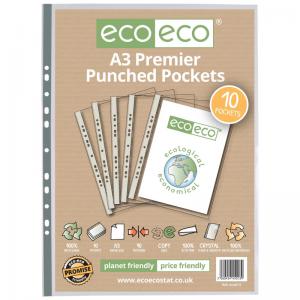 eco-eco Eco Eco A3 100 Recycled Bag Multi Punched Pockets - Pack of 10
