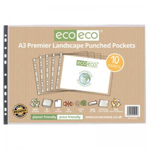 eco-eco Eco Eco A3 100 Recycled Bag Multi Punched Pockets - Pack of 10