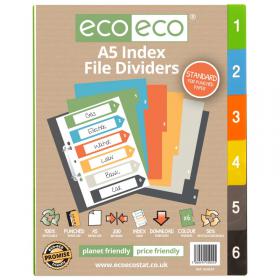 eco-eco Eco Eco A5 50% Recycled Index File Dividers - 1 Set of 6 ECO024-S