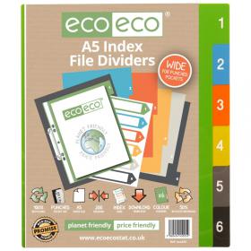 eco-eco Eco Eco A5 50% Recycled Wide Index File Dividers - 1 Set of 6 ECO025-S