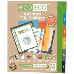 eco-eco Eco Eco A4 50% Recycled Wide Index File Dividers - 1 Set of 6 ECO027-S