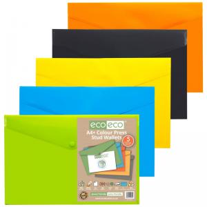 eco-eco Eco Eco A4 50 Recycled Colour Press Stud Wallets - Pack of 5