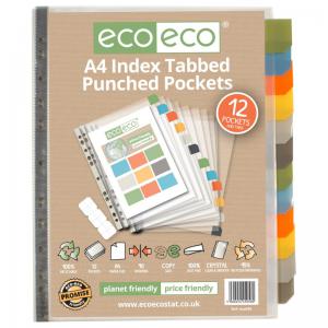 eco-eco Eco Eco A4 95 Recycled Index Tabbed Premier Punched Pockets -