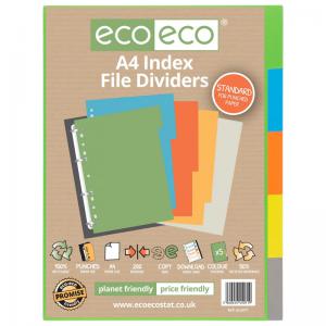 eco-eco Eco Eco A4 50 Recycled Index File Dividers - 1 Set of 5