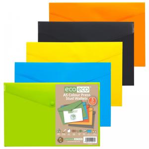 eco-eco Eco Eco A5 50 Recycled Colour Press Stud Wallets - Pack of 5