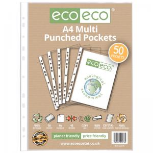 eco-eco Eco Eco A4 100 Recycled Bag Multi Punched Pockets - Pack of 50