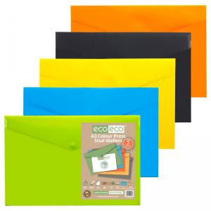 eco-eco Eco Eco A3 50 Recycled Colour Press Stud Wallets - Pack of 5
