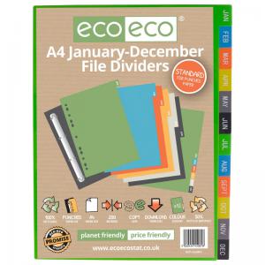 eco-eco Eco Eco A4 50 Recycled January - December Index File Dividers