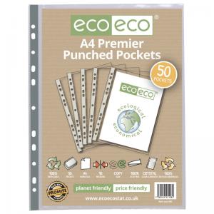 eco-eco A4 100 Recycled Premier Multi Punched Pockets - Pack of 50