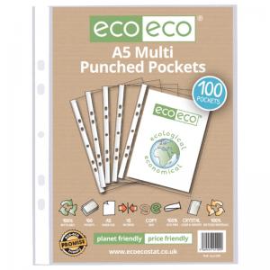 eco-eco A5 100 Recycled Multi Punched Pockets - Pack of 100 ECO109-S