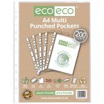 A4 100% Recycled Multi Punched Pockets - Pack of 200 ECO129-S