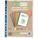 A4 100% Recycled Colour Spine Multi Punched Pockets - Pack of 25 ECO130-S