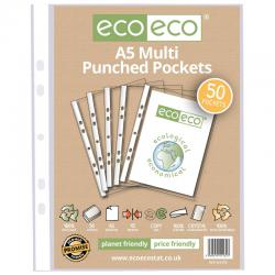 eco-eco A5 100% Recycled Multi Punched Pockets - Pack of 50 ECO132-S