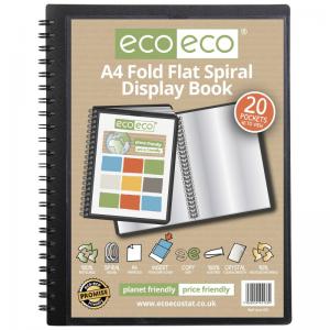 eco-eco A4 50 Recycled Fold Flat Spiral Display Book with 20 pockets -