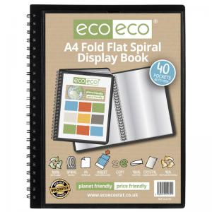 eco-eco A4 50 Recycled Fold Flat Spiral Display Book with 40 Pockets -