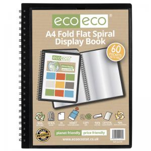 eco-eco A4 50 Recycled Fold Flat Spiral Display Book with 60 Pockets -